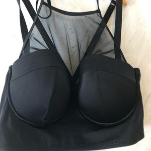 BLACK HALTER MESH PUSH-UP BIKINI TOP